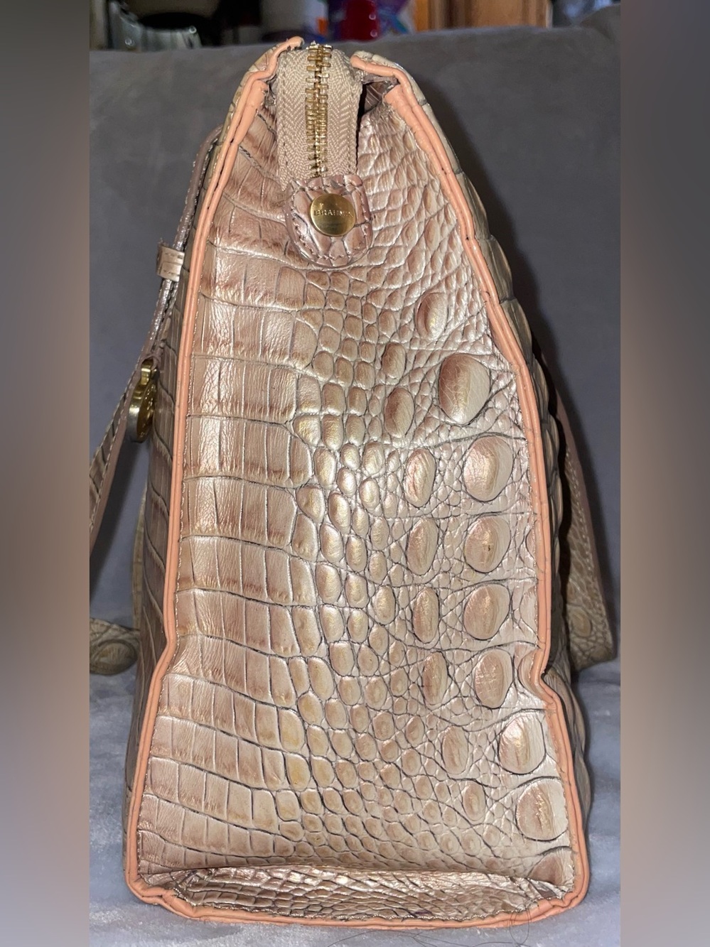 Brahmin Taupe Croc-Embossed Leather Shoulder Bag - Picture 5 of 14